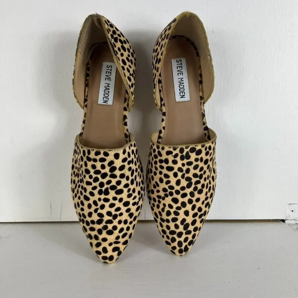 STEVE MADDEN Flats Shoes 7 M Women's Talent Leopard Print Cow Hair Comfort
